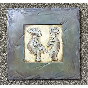 Native Am Kokopelli Dancing Flute Players Earth Tone 8” X 8” Tile Plaque Decor